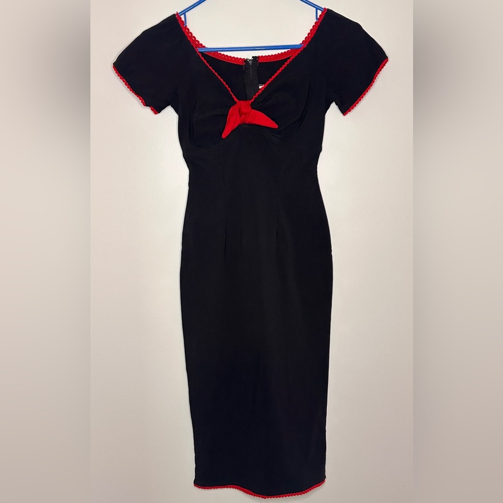Pinup Couture Black Midi Dress with Red Details